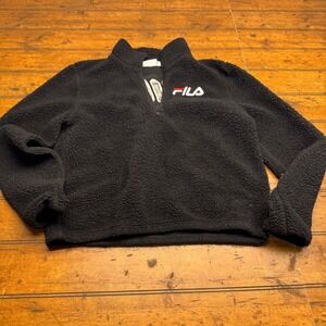 Fila Black Sherpa Fleece Quarter Zip Cropped Pullover Women's Small